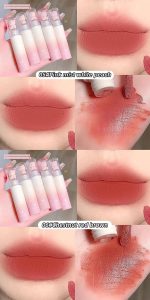 Gege Bear Velvet Mist Lip Glaze | Matte Velvet Lipstick | Soft Matte Finish | Lightweight Liquid Lipstick Formula | 6 Trendy Shades | Long-Lasting & Moisturizing | Designed for Women & Teens | (01# Jue Hong Tea Jelly, 3g) - Image 4