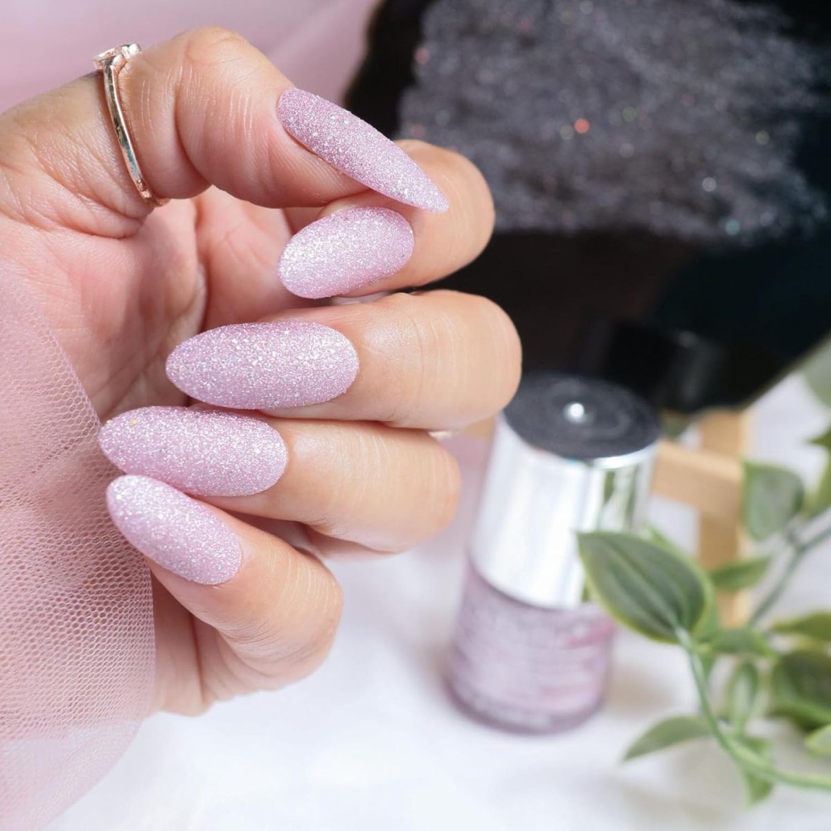 DeBelle Gel Nail Polish Ophelia (Lavender with Holo Glitter Sugar Finish Nail Paint)|Non UV - Gel Finish |Chip Resistant | Seaweed Enriched Formula| Long Lasting|Cruelty and Toxic Free| 8ml - Image 4