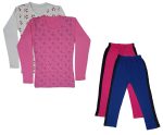 IndiWeaves Girls Cotton Full Sleeve Printed T-Shirts and Cotton Capri 3/4 Pants (Magenta,Blue,White,Pink,12-13 Years) Pack of 4