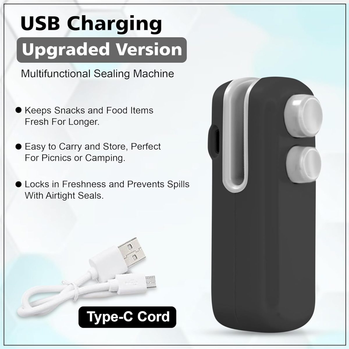 GLUN® Portable Mini Sealing Machine, Handheld Packet Sealer for Food, Snacks, Chips, Fresh Storage, Plastic Bags Sealing Machine, Type C Charging Vaccum Sealers - Image 4