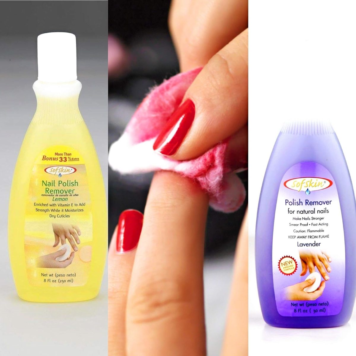 SOFSKIN (American Brand) Acetone Nail Polish Removers & Cuticles Moisturizer Combo (Lavender, Lemon & Strawberry) 230 ml each = 690 ml - Image 3
