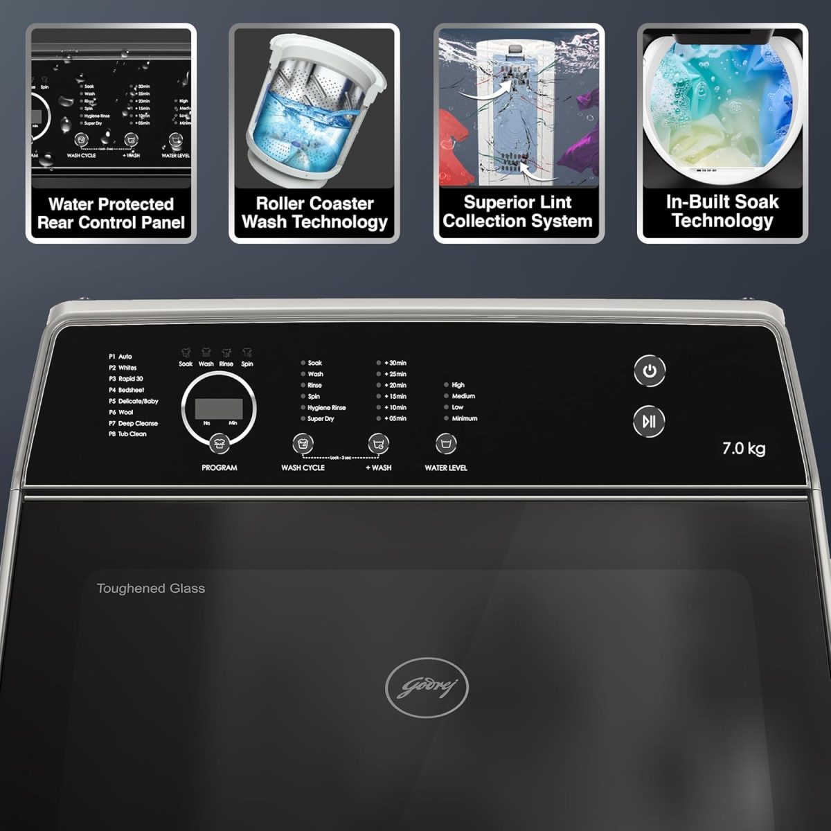 Godrej 7 Kg 5 Star Zero Pressure Technology Fully-Automatic Top Load Washing Machine Appliance With 26 Customisable Wash programs (WTEON VLVT 70 5.0 FDTN SVGZ, Silver Glaze) - Image 5