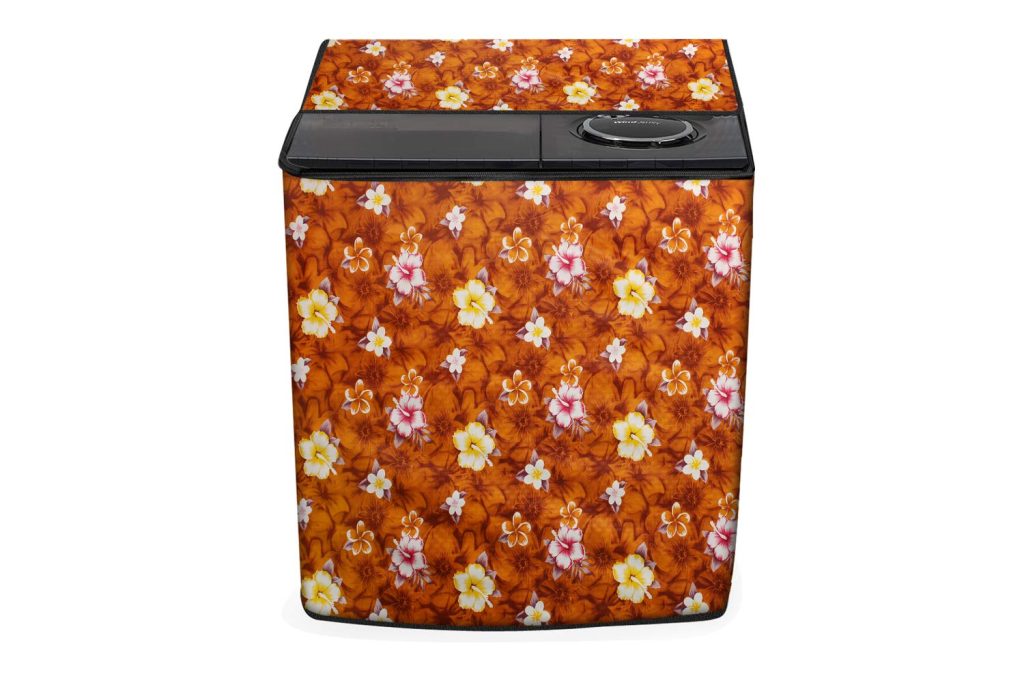 Stylista Washing Machine Cover Compatible for Whirlpool 9.5 kg semi Automatic ACE 9.5 XL Floral Pattern Orange