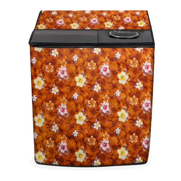Stylista Washing Machine Cover Compatible for Whirlpool 9.5 kg semi Automatic ACE 9.5 XL Floral Pattern Orange