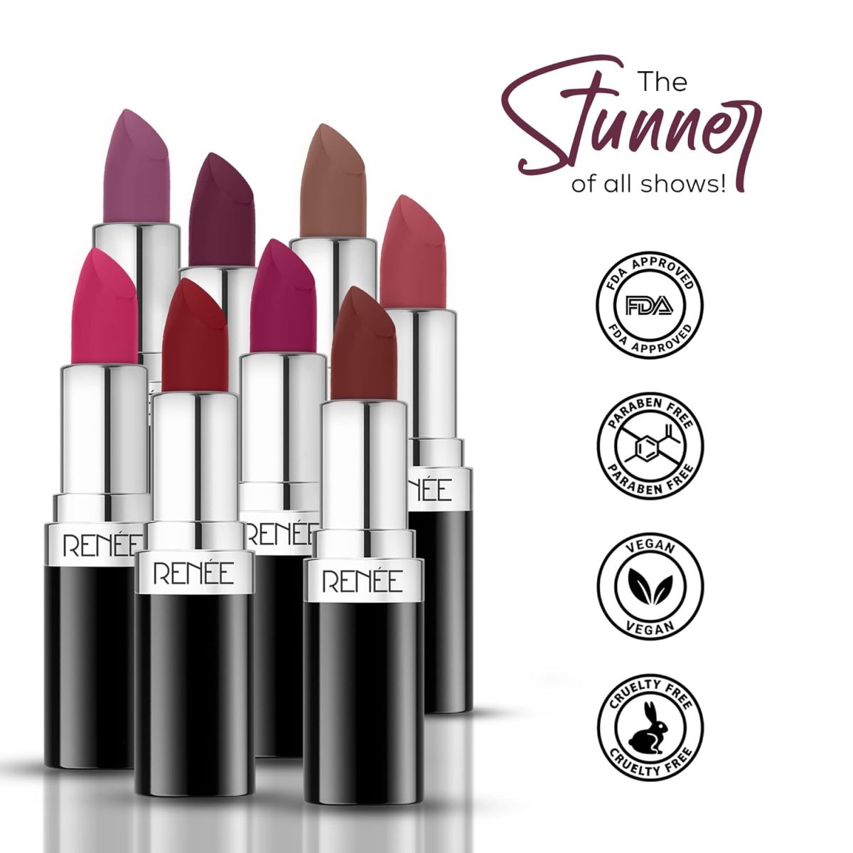 RENEE Stunner Matte Lipstick - Fired Up 4gm| Intense Color Pay Off, Full Coverage Long Lasting Weightless Velvety Formula with One Swipe Application| Enriched with Vitamin E & Hyaluronic Acid - Image 4