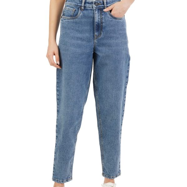 INKD Women's Stretchable Barrel Fit Jeans - High-Rise | Lightweight | Classic 5 Pocket Styling