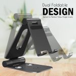 ELV Aluminum Adjustable Mobile Phone Foldable Holder Tabletop Stand, Dock Mount for All Smartphones, Tabs, Kindle, iPad (Black) - Image 3