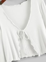 Women’s Cropped Tie-Front Shrug Cardigan | Soft Ribbed Knit Long Sleeve V-Neck Top | Stylish Summer Cardigan, Casual Beach & Vacation Wear | Shrug for Woman - Image 6