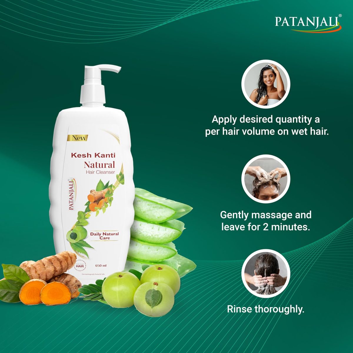 Patanjali Kesh Kanti Hair Cleanser Natural Shampoo, Herbal Care for Healthy Hair, Suitable for All Hair Types (650 Ml) - Image 4