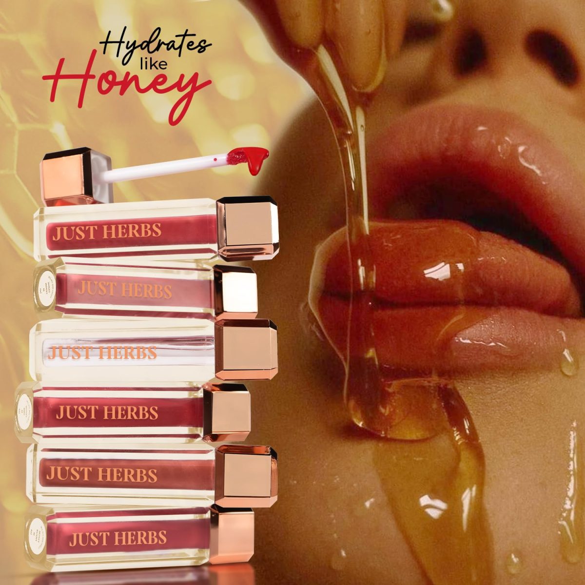 Just Herbs Lip Honey Plumping Gloss with Plant Vitamin C & Peppermint Oil (Honey Dew, 4 ml) - Image 5
