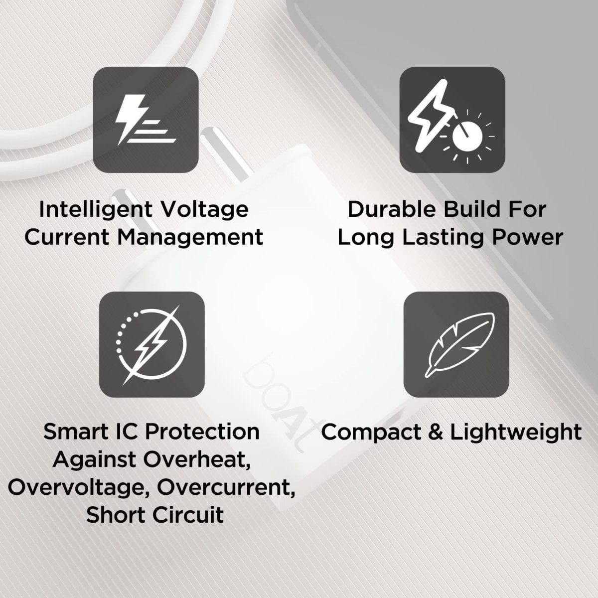 boAt WCDV 22.5W Dual Port Charger with 22.5W Power Delivery Support & 18W Quick Charge 3.0, Smart IC Protection, Auto Detection for Samsung, Xiaomi & Android Users with Type C to Type C Cable(White) - Image 2