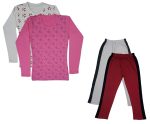 IndiWeaves Girls Cotton Full Sleeve Printed T-Shirts and Cotton Capri 3/4 Pants (White,Maroon,White,Pink,6-7 Years) Pack of 4