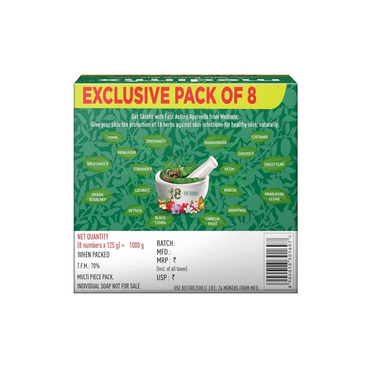 Medimix Ayurvedic Classic 18 Herbs Soap, 125 g (Pack of 8) - Image 3