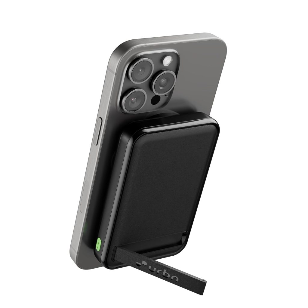 URBN Wireless Power Bank for iPhone, 10000mAh MagSafe Charging with Stand, 22.5W QC+PD Output, Strong Magnetic, for iPhone 12 & Above, Android & Other Qi Enabled Devices (Black)