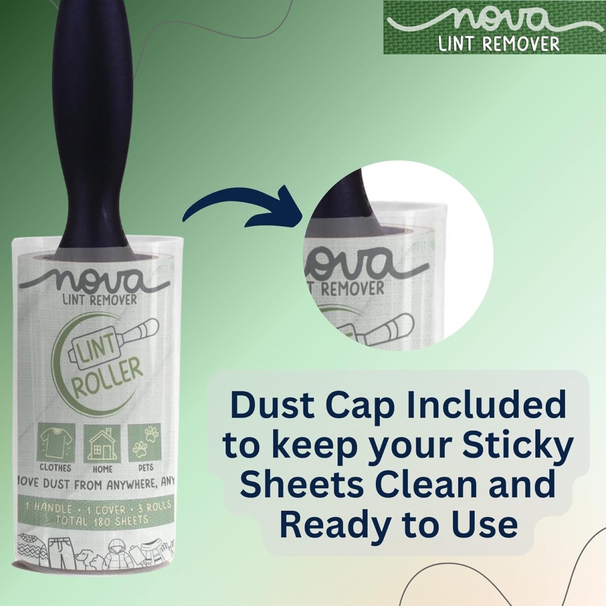 NOVA LINT REMOVER Lint Roller For Clothes Pet Hair Fur Remover From Clothes Lint Remover For Clothes Lint Remover Roller With Cover| 3 Refill (10 Cm) X 60 Sheets = 180 Sheets | - Image 5
