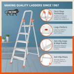 Bathla Advance 5-Step Foldable Aluminium Ladder for Home | Heavy Duty & Anti-Slip Steps | 5 Year Manufacturer Warranty | with Sure-Hinge Technology (Orange) - Image 2