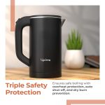 Lifelong Electric Kettle 0.8 Litre with 2 Cups | 600W Stainless Steel Kettle with Double Wall & Cool Touch Body, 360° Swivel Base, Water Level Indicator, Auto Shut-Off & Overheat Protection (Black) - Image 4