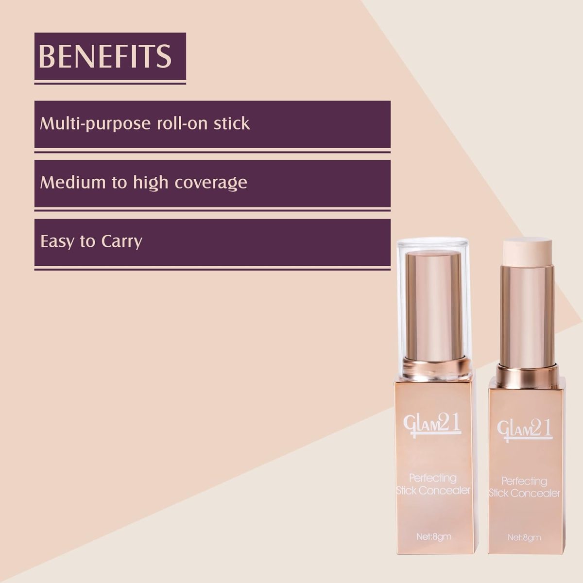 Glam 21 Perfecting Stick Concealer | Enriched with Vitamin E | Contouring & Highlighting | Lightweight Make-up | Natural Matte Finish-8gm -03 - Image 3