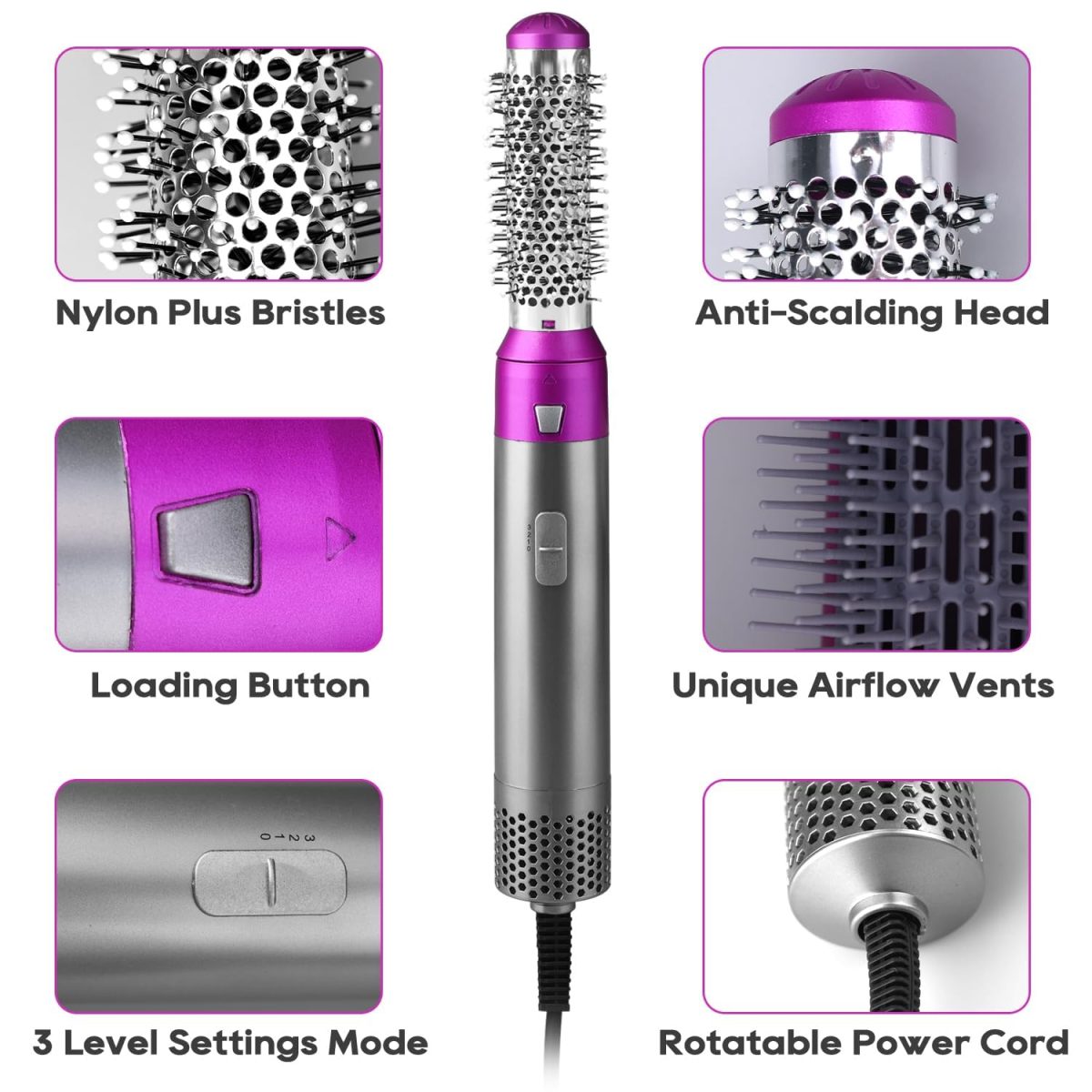 5 in 1 Hot Air Brush Hair Dryer & Volumizer, 1000W Multifunctional Hair Styler Tool for Women | Detachable Blow Dryer Brush, Hair Straightener, Curler, Crimper, Auto-Wrap Rotating Comb, Negative Ion Frizz-Free Technology | Professional Salon-Quality Fast Drying, 3 Heat Settings, Lightweight Portable Design, Suitable for All Types Styling & Scalp Massager - Image 3