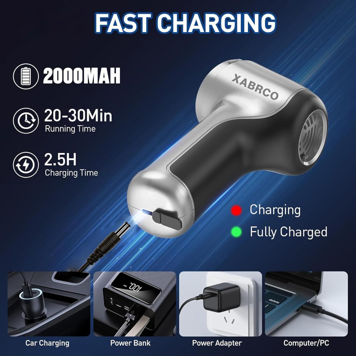 XABRCO Car Vacuum Cleaner 6 in 1 Portable Handheld Air Blower for Cleaning Dust 120W High-Power Vacuum Cleaner for Home Use Wet and Dry (Gray) || Best Car Accessories 2025 || - Image 6