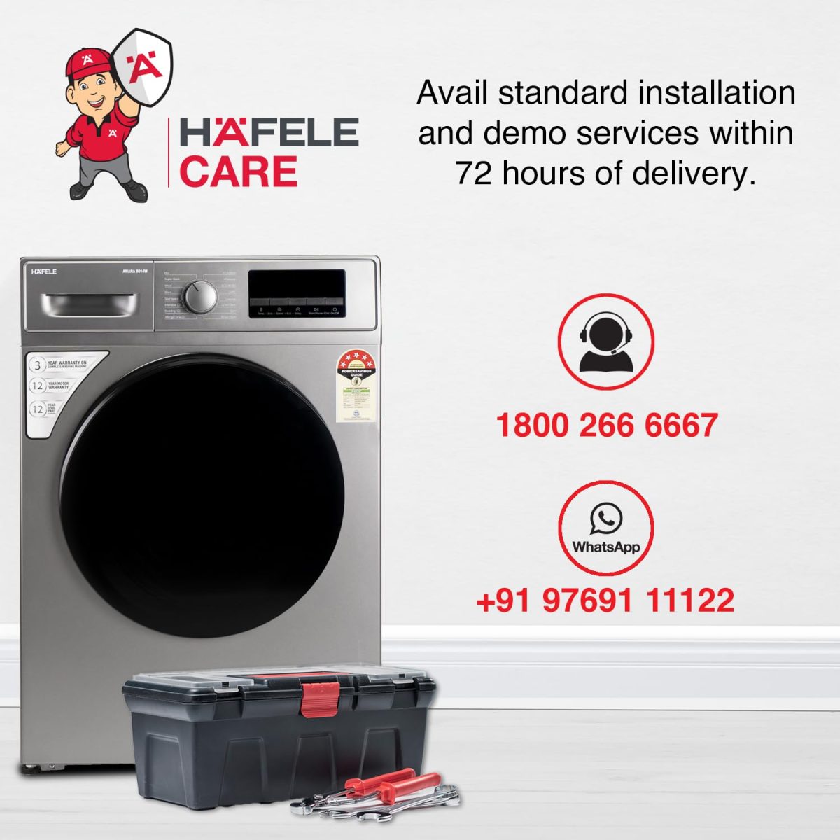 HAFELE AMARA 8 kg 5 Star, Premium Fully Automatic Front-Load washing machine engineered using German technology, comes with Steam Shield and Hexa Wash Design - Image 5