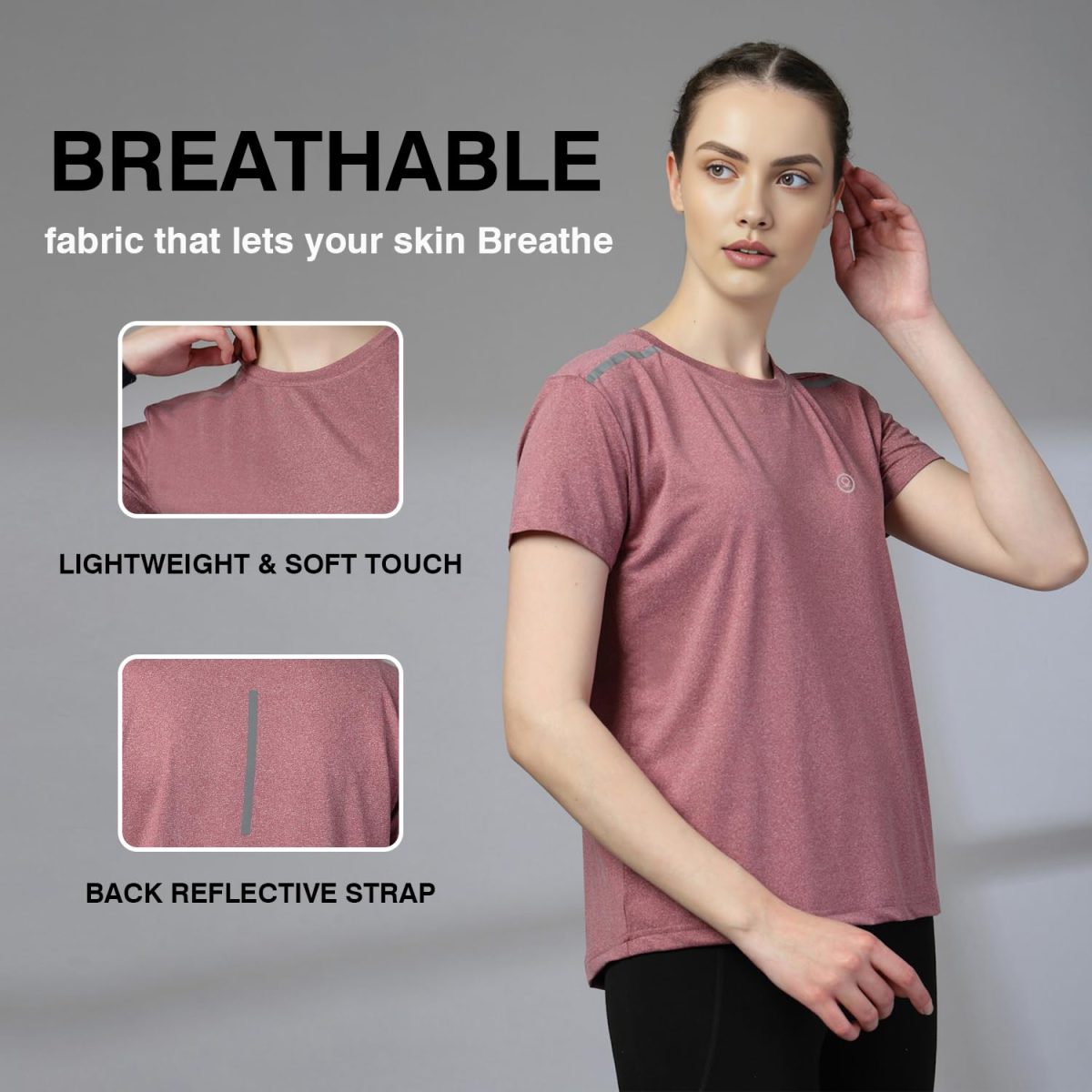 CHKOKKO Women's Polyester Regular Fit Round Neck Gym Sports T-Shirts - Image 3