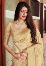 SGF11 Women's Kanjivaram Pure Soft Silk Saree For Women Pure Golden Zari With Blouse Piece - Image 4