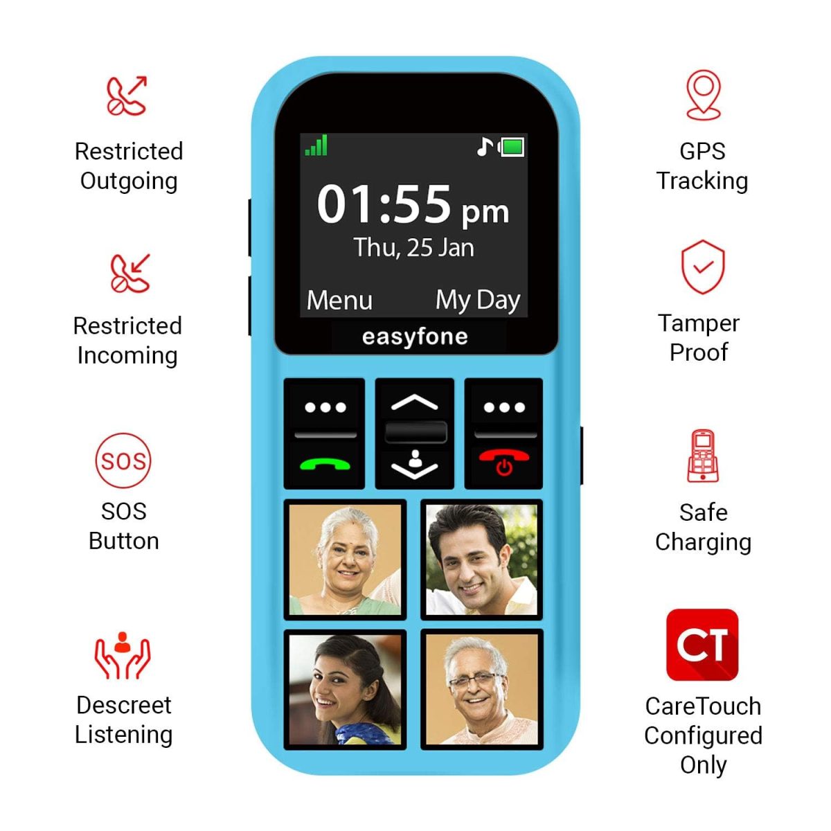 easyfone Star - Safety Device Cum Phone for Kids with SOS, GPS Tracking, Discreet Listening, Photo Dial, No Internet, 10 Days Battery Backup, Parental Control by Seniorworld - Image 2