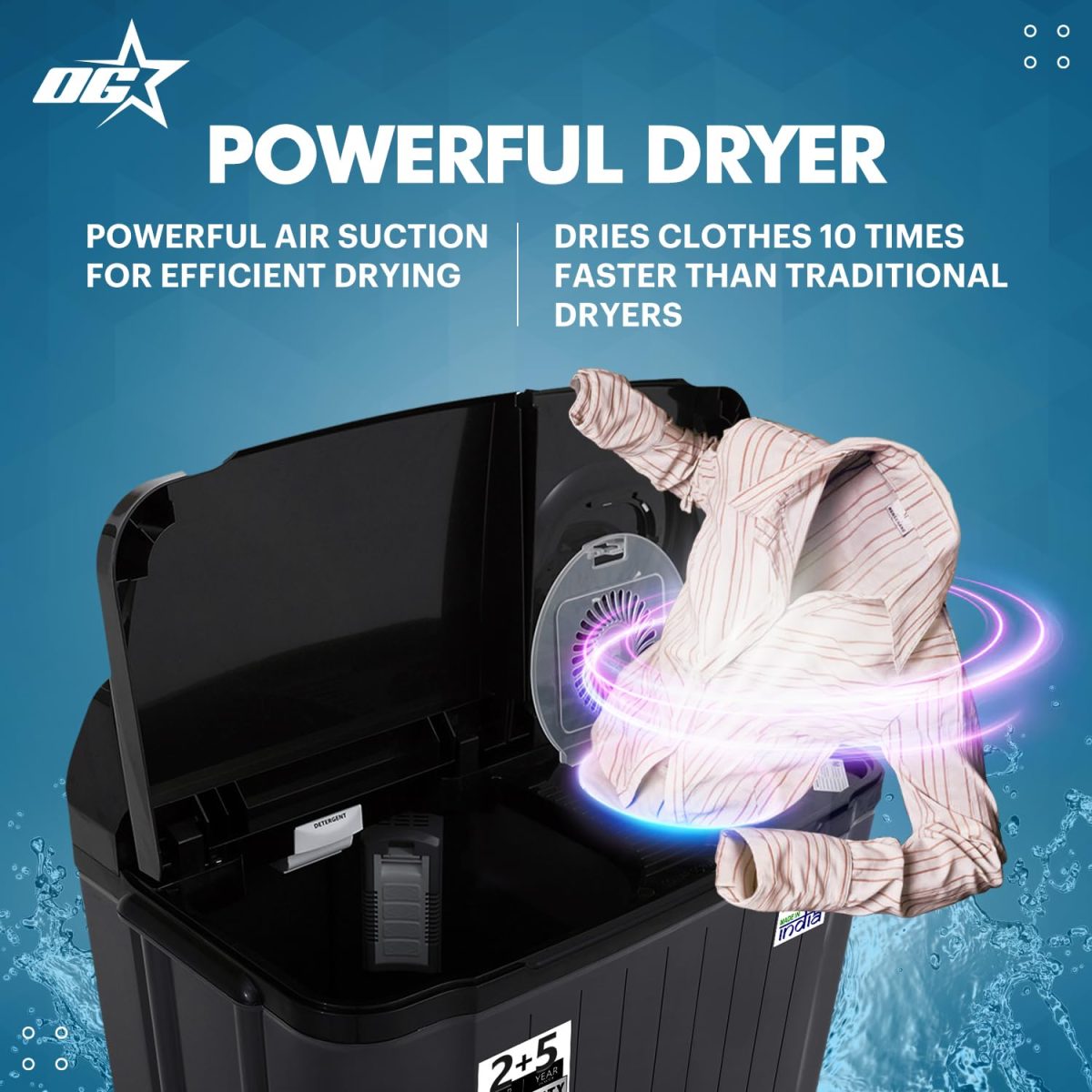 OG Star 7.5 kg Semi-Automatic Top Load Washing Machine (OSA7500/Black & Grey/2025) - Image 5