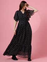 Sheetal Associates Women's Fit and Flare Polka Print Georgette Flared Sleeve Casual Dress - Image 4