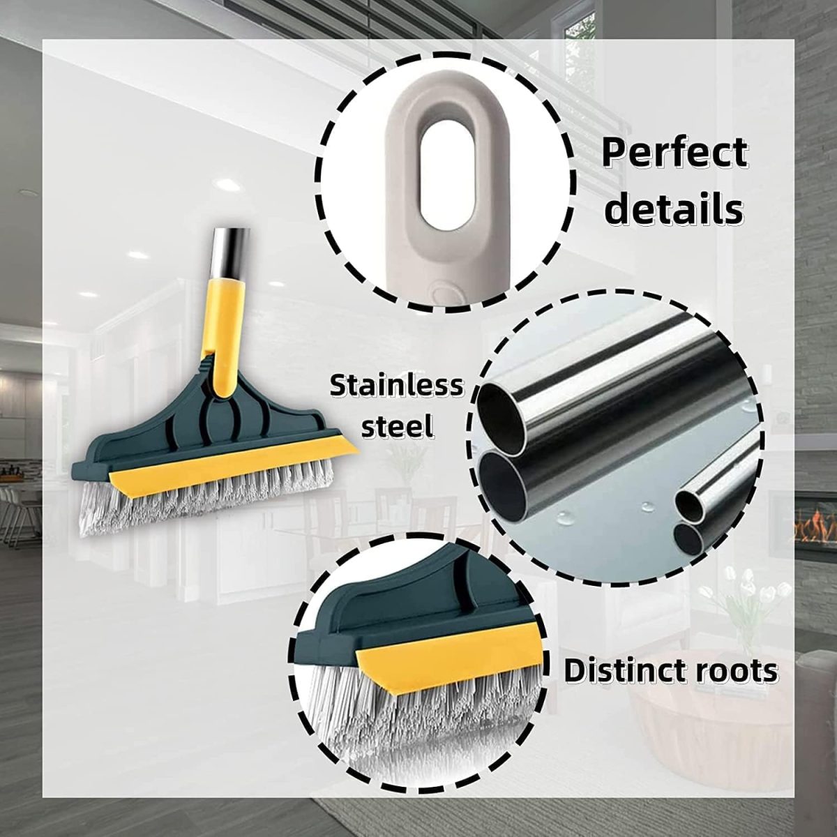 Kesi 2 in 1 Bathroom Cleaning Brush with Wiper and Long Handle - 120° Rotate Floor Cleaning Brush for Home, Kitchen and Bathroom - Floor Scrub - Image 2