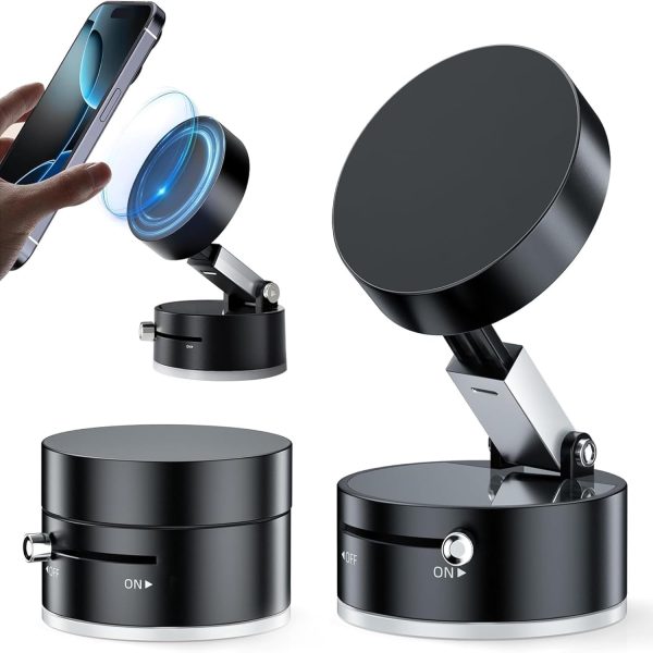 GadgetBite Magnetic Car Mobile Holder For Dashboard Vacuum Suction Phone Holder Mount Hand Free Magnetic Cell Phone Stand With Strong Grip Shockproof Suction Cup Mount For Car Gym Office Table - Black