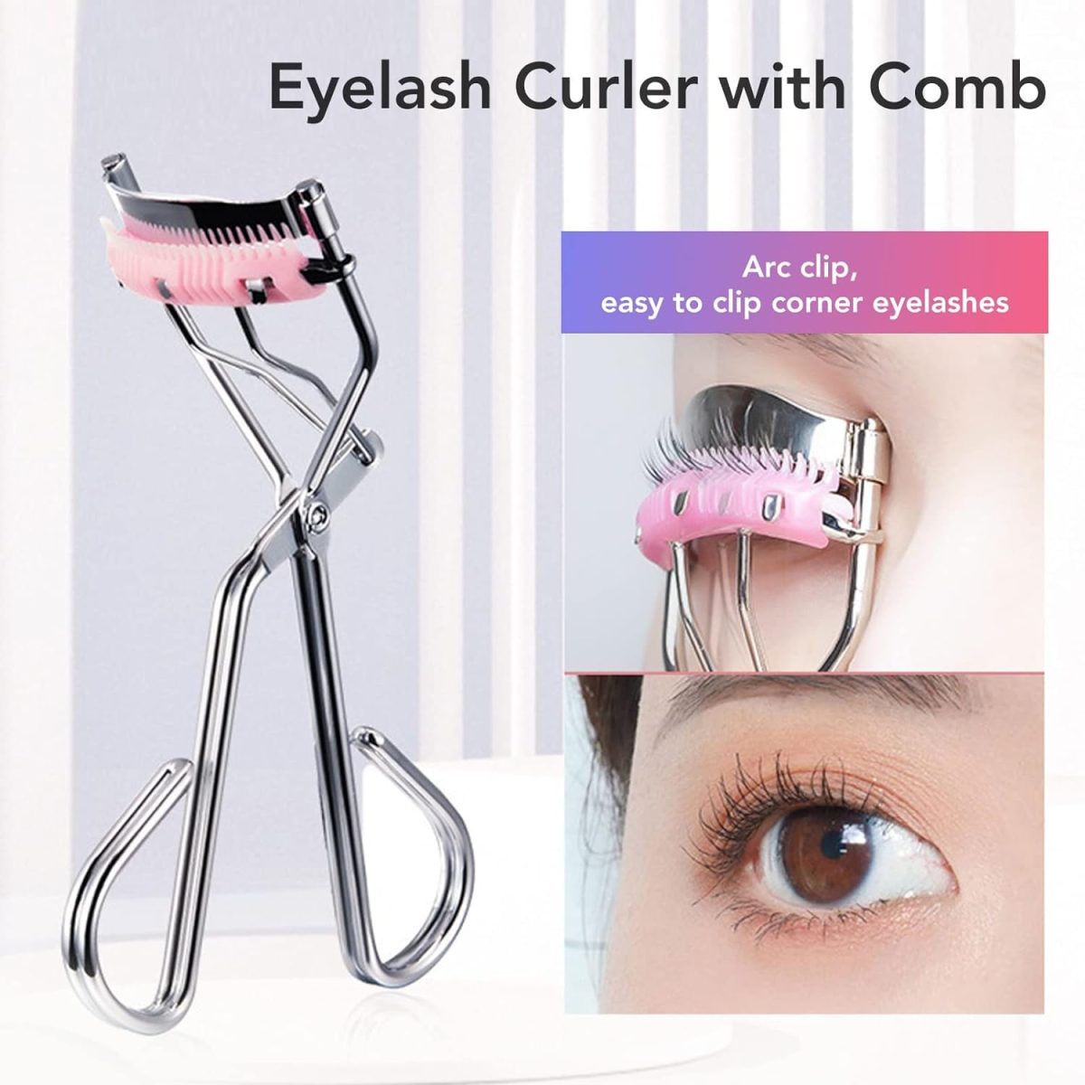 NFI essentials Professional Stainless Steel Natural Lift Eyelash Curler For Womens & Girls Makeup Tools Lash Curls Easy Roll Over For All Eyes Curling lashes - Image 3