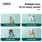 Tensea Pack Of 4 Wall Mount Phone Holder Mobile Charging Stand With 2 Hook Mobie Holder For Bedroom Bathroom Kitchen Shelves Office Table Top - Abs - Image 6
