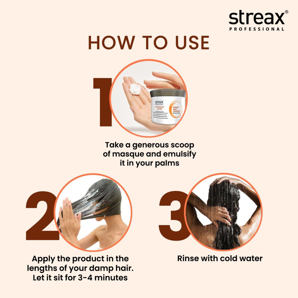 Streax Professional Vitariche Care Repair Max Hair Mask,200gm|Hair Mask for Damaged Hair|For Dry to Damaged Hair|Hair Mask/Masque for Men & Women|Conditioner for Hair|Cream Mask for Damaged Hair| Biovit-A-OX,200g - Image 5