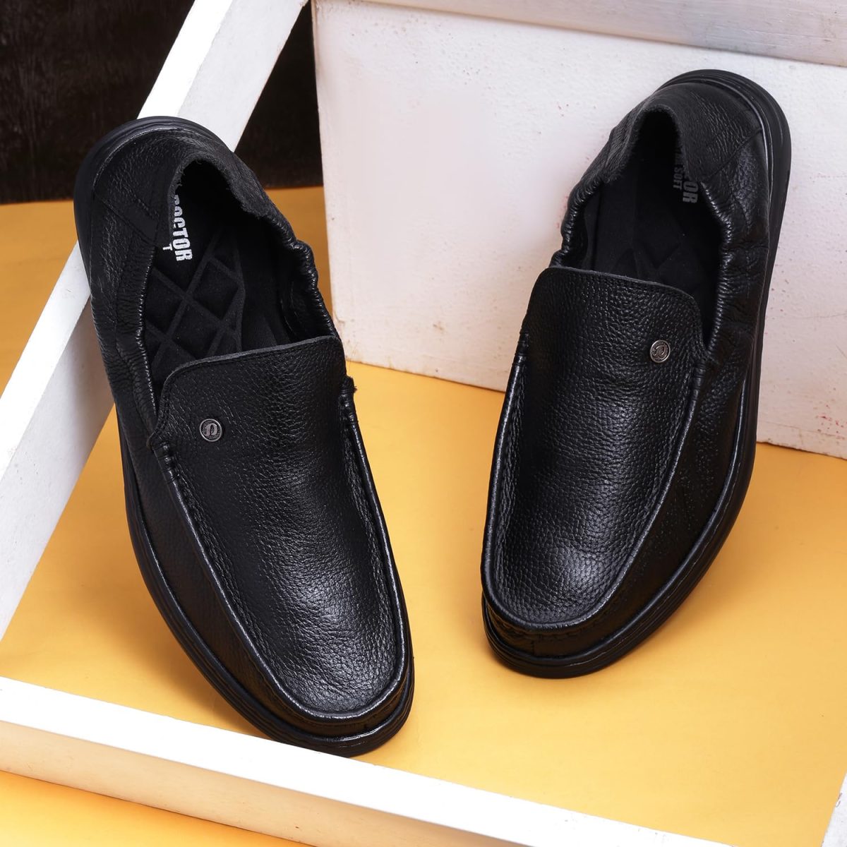 DOCTOR EXTRA SOFT Classic Genuine Leather Formal Shoes for Men with Memory Foam Cushion| Ultra Lightweight & Comfortable|Stylish & Flexible|Parties,Occasions,Office,Wedding,Casual|Black Slip On D-805 - Image 2