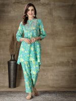 Stylum Women's Printed & Embroidered Cotton Short A-Line Kurti Co-Ord Set - Image 5