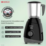 Havells Capture 500W Mixer Grinder 3 Stainless Steel Jars | 21000 RPM High-Speed Motor | Rust-Resistant 304 SS Blades | 1.5L Large Blending Jar | Overheat Protection | 1-Year Warranty (Black) - Image 4