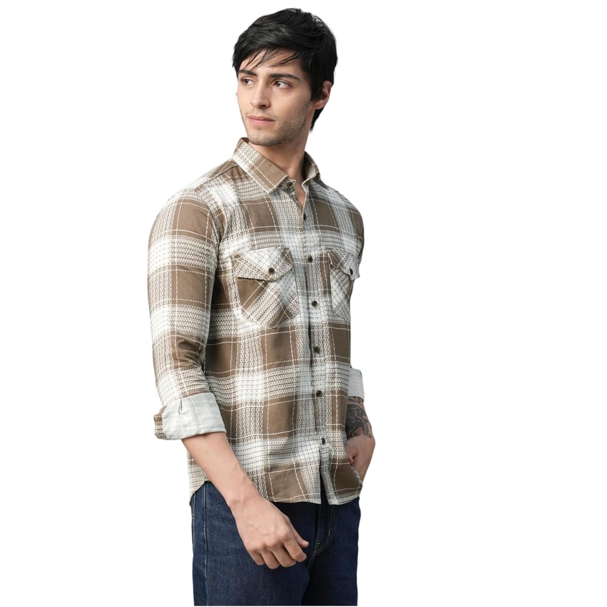 Exclusive Checked Double Pocket Full Sleeves Shirt for Men Multicoloured - Image 4