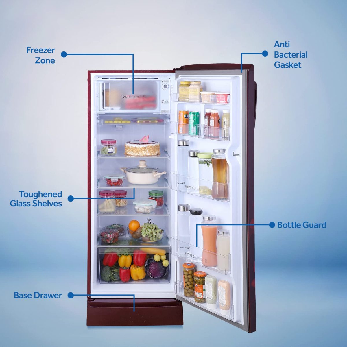Haier 242 L 3 Star Single Door Direct Cool Refrigerator Appliance, Diamond Edge Freezing Technology (HRD-2423PRP-E, Red Peony,Floral, Base Drawer, 2022 Model) - Image 2