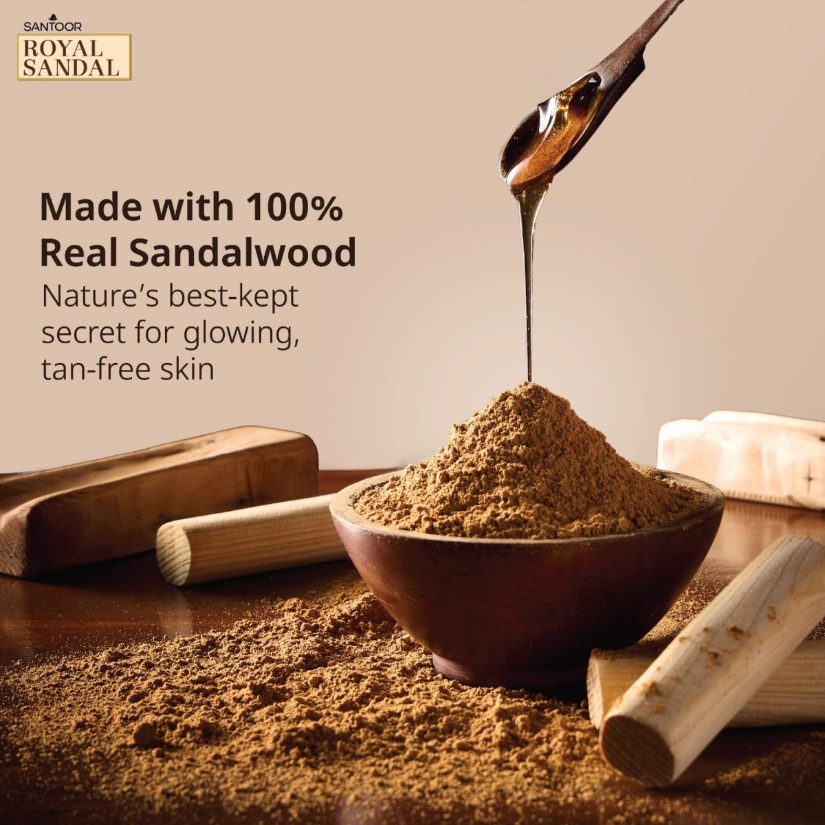 Santoor Royal Sandal Detan Pack | 3 Soaps (150g Each) + Free Serum (15ml) + Free Face Pack (20g) | 100% Sandalwood Oil & Powder | 3-Step Natural Detan | Reduces tan, Improves complexion, Even Skin Tone & Glow - Image 5