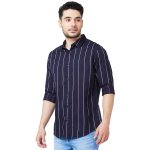 Spykar Men Navy Blue Cotton Slim Fit Full Sleeve Striped Shirt - Image 4