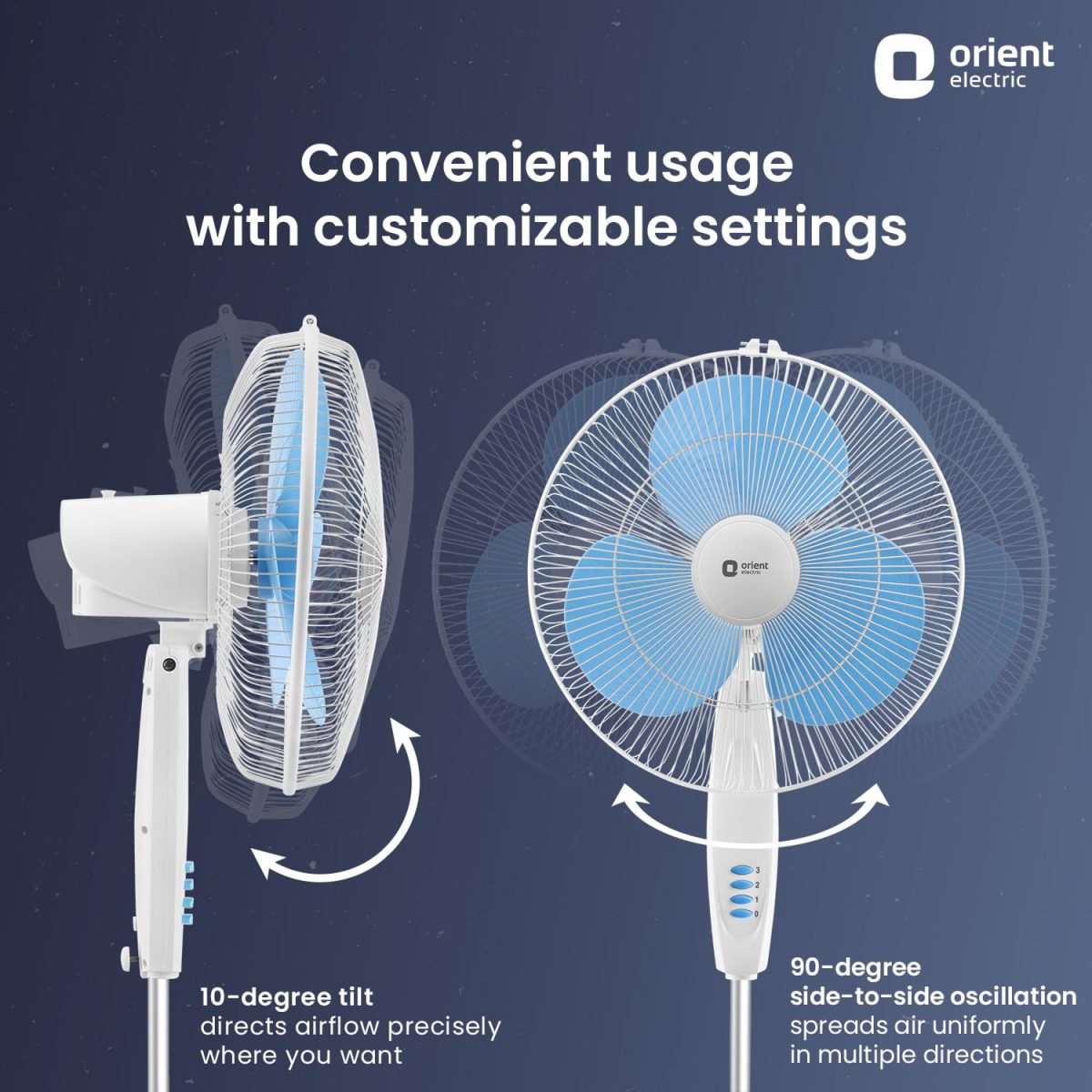 Orient Electric Stand-82 400 MM Oscillating Pedestal Fans | Stand Fan with Tilt Mechanism | High Air Delivery | Aesthetic Design with Telescopic Arrangement (Sky Blue) - Image 5