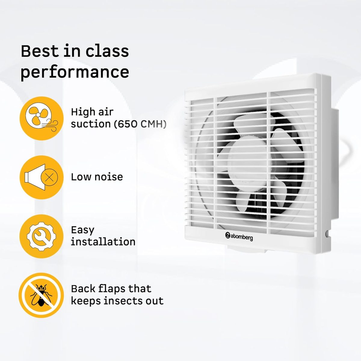 atomberg Efficio Exhaust Fan 200mm (8 Inches) | BLDC Motor | 20W | Low Noise | 1600 RPM | Ideal for Bathroom,Kitchen | Easy to Clean | Installation-Square Cut (245mm) | 2 Years Warranty (Gloss White) - Image 4