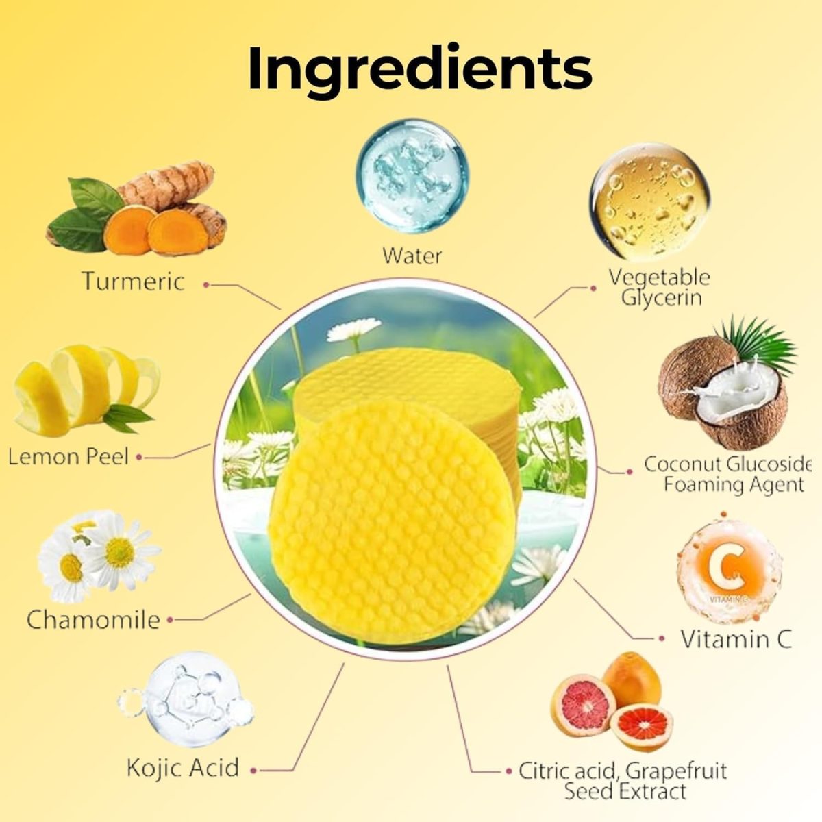 Kojic Acid and Turmeric Cleansing Pads for Dark Spots, Skin Brightening & Acne Prevention, with Vitamin B5, Vitamin C, Turmeric Infused Foaming Exfoliating Pads, for Face for All Skin Types -60PCS (Pack of 1 (60Pcs)) - Image 8