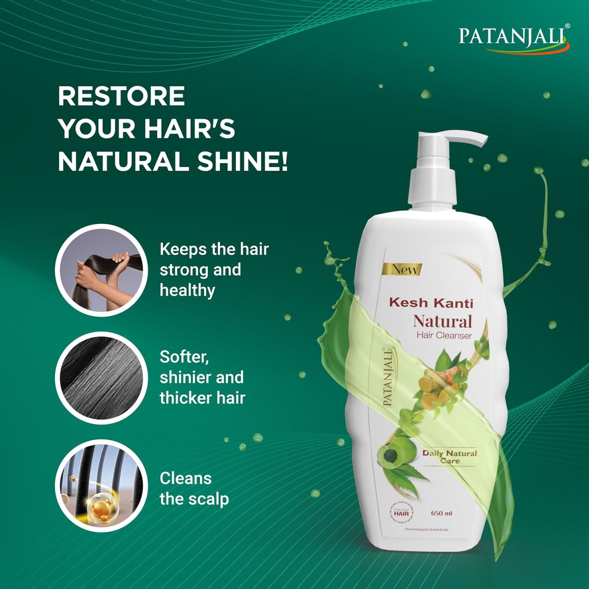 Patanjali Kesh Kanti Hair Cleanser Natural Shampoo, Herbal Care for Healthy Hair, Suitable for All Hair Types (650 Ml) - Image 7