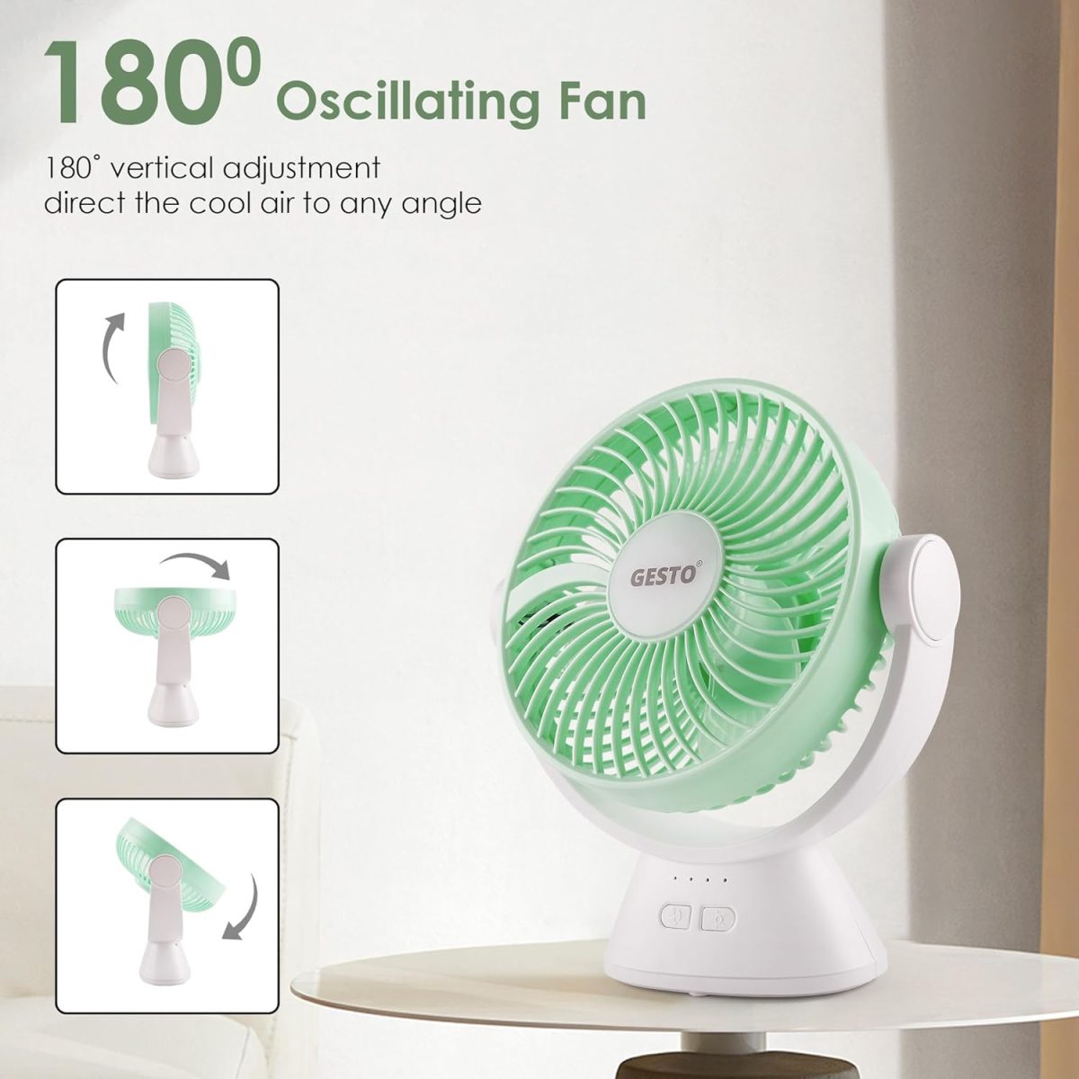 Gesto 7.8 Inch High Speed Rechargeable Table Fan for Home – USB Charging Battery Fan With Led Light | 2400mAh Battery for Upto 8 Hrs. Runtime | 3 Speed Modes Portable fan for Home,Office,Kitchen-Green - Image 6