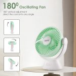 Gesto 7.8 Inch High Speed Rechargeable Table Fan for Home – USB Charging Battery Fan With Led Light | 2400mAh Battery for Upto 8 Hrs. Runtime | 3 Speed Modes Portable fan for Home,Office,Kitchen-Green - Image 6