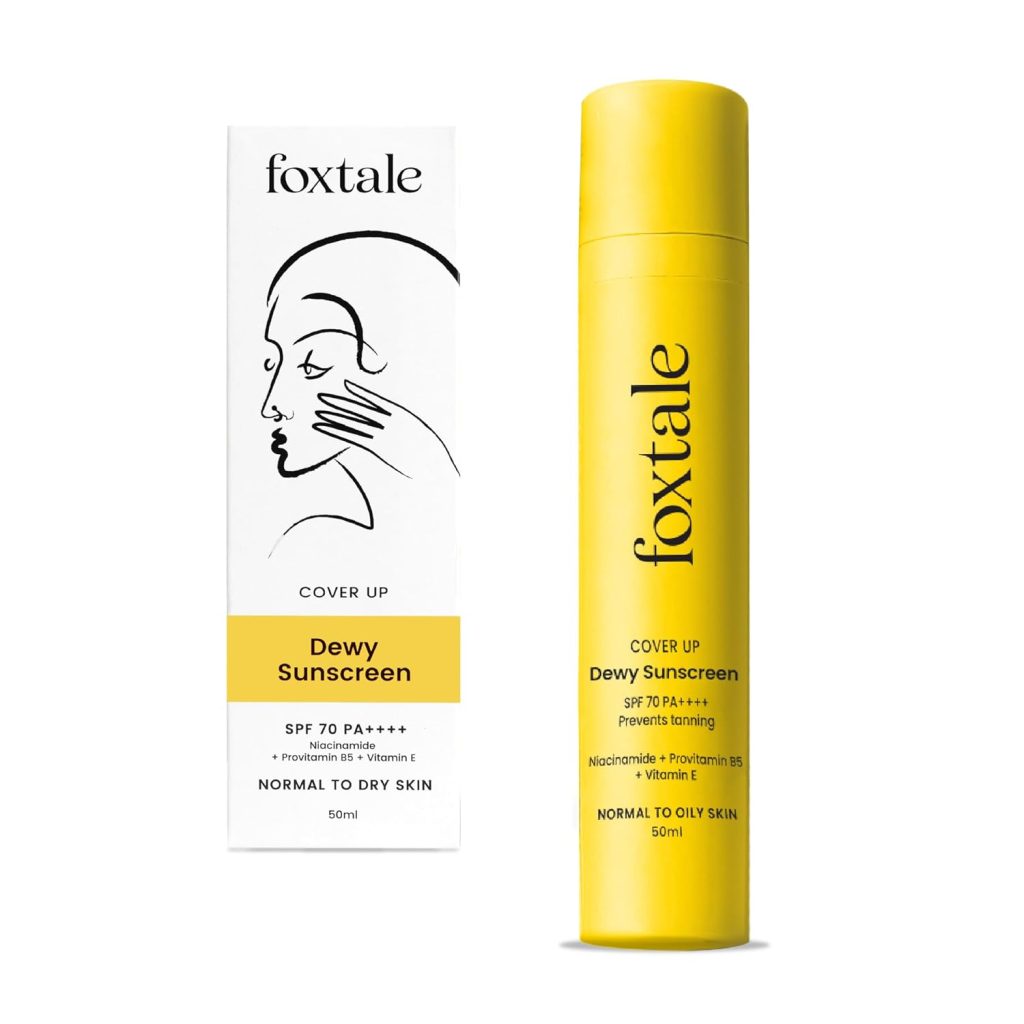 Foxtale SPF 70 Niacinamide Dewy Sunscreen with PA++++ For Dewy Sun Protection|Prevents Tan|Lightenweight, Non Greasy, No White Cast|Anti-Tan Formula|For Men & Women|For all skin type,50 Ml