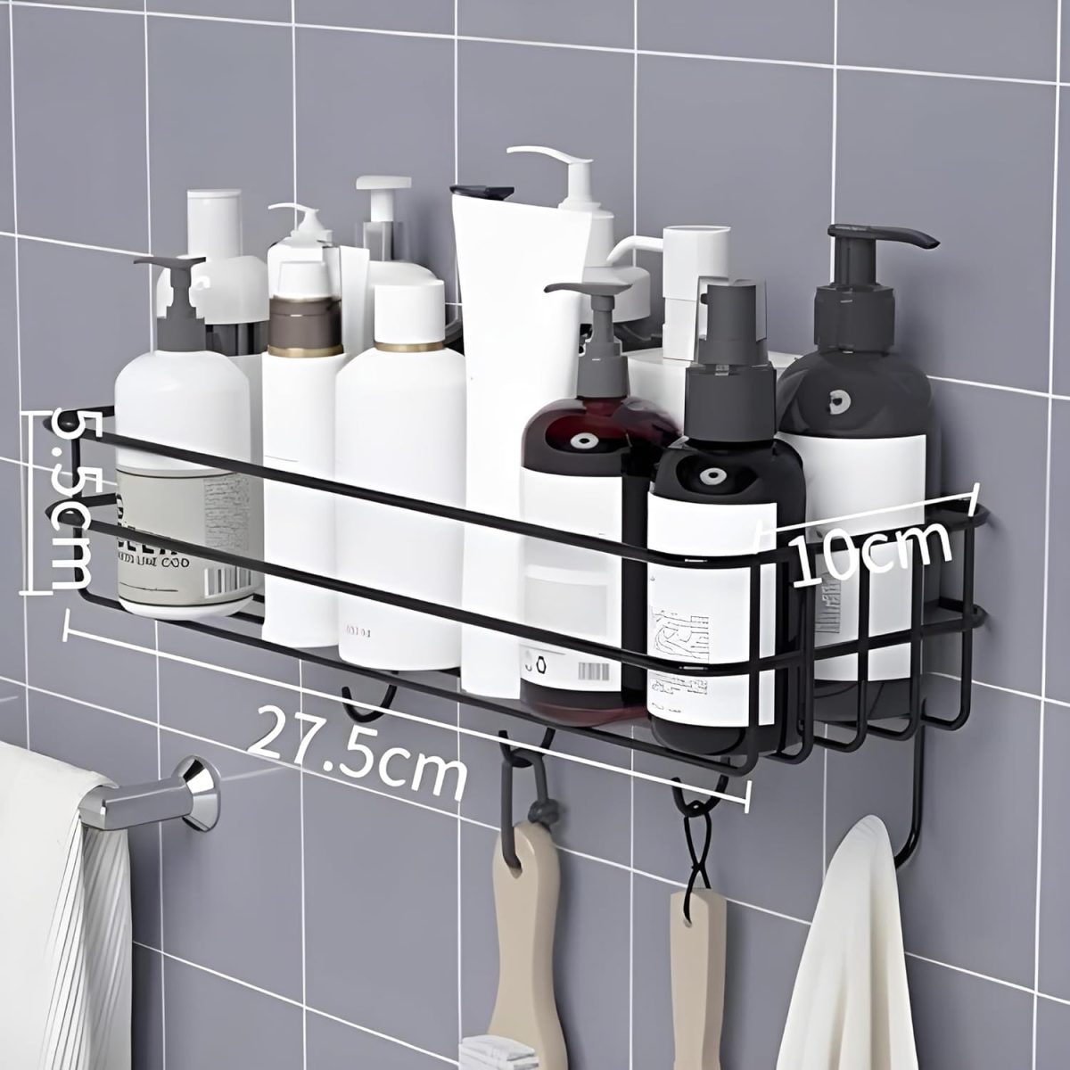 Oslen (Pack of 2 Self-Adhesive Multipurpose Bathroom Rack, Bathroom Shelf Organizer, Wall Mounted Shelf,Bathroom Accessories Set for Home,Bathroom Shelves (Black) - Image 2